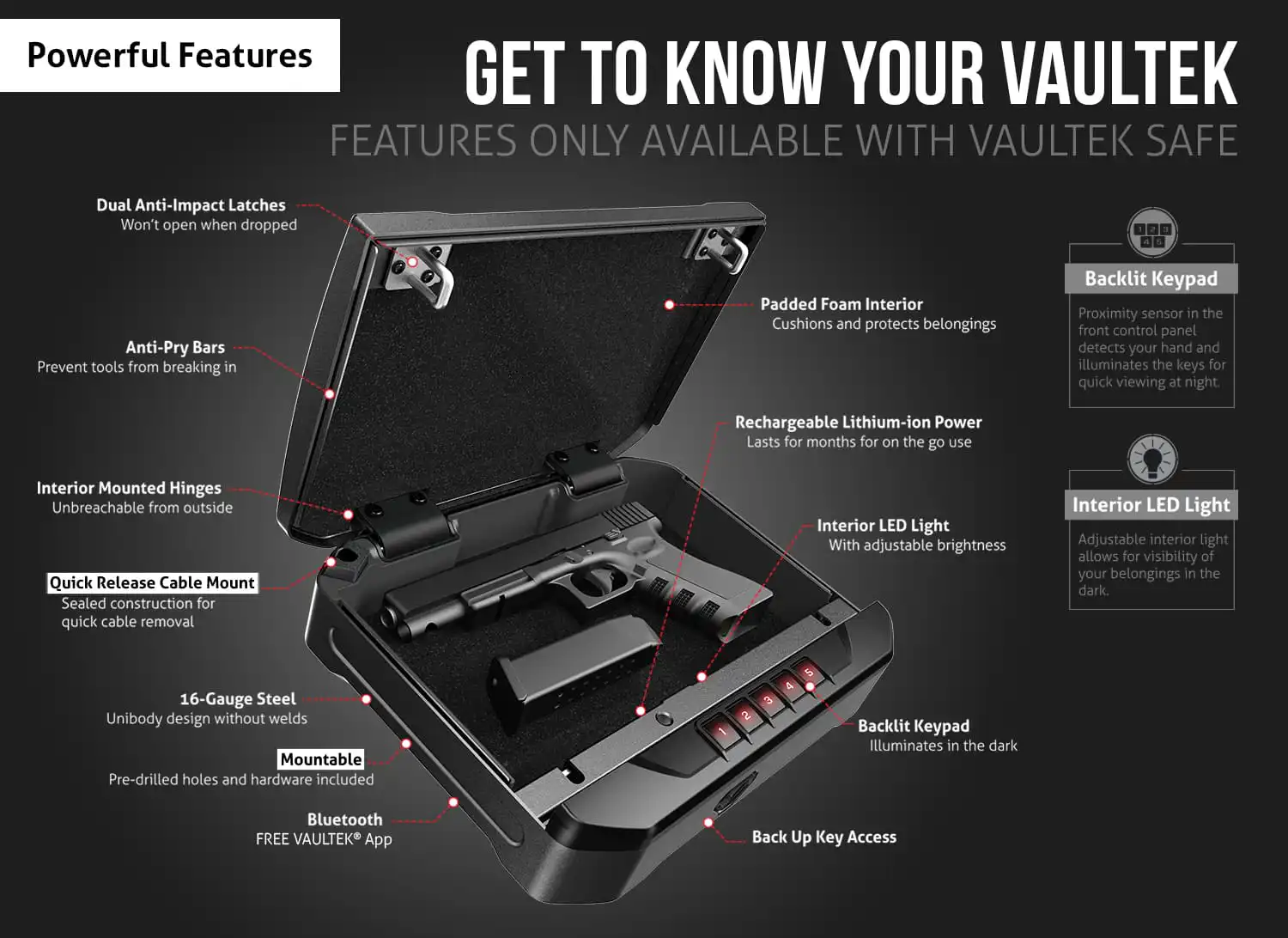 VAULTEK VT20-BK Bluetooth Smart Safe with Auto-Open Lid and Rechargeable Battery - Image 2